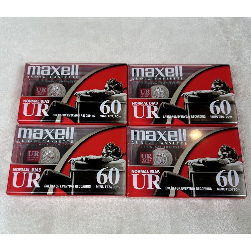 4 Maxell UR 60 Minute Blank IEC type 1, Audio Cassette Tapes Normal Bias SEALED